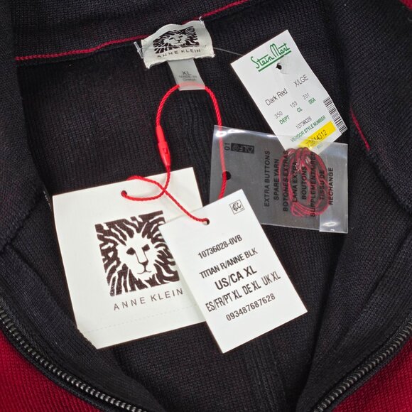 Anne Klein Cape Poncho Knit Sweater Size XL Red Full Zip Cardigan *Holes* - Picture 4 of 10